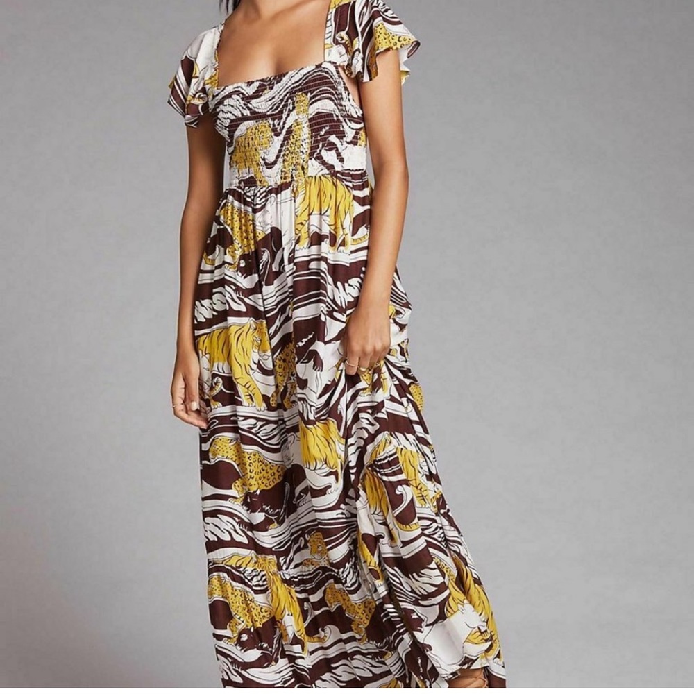 Anthropologie Yellow and Brown Maxi Dress